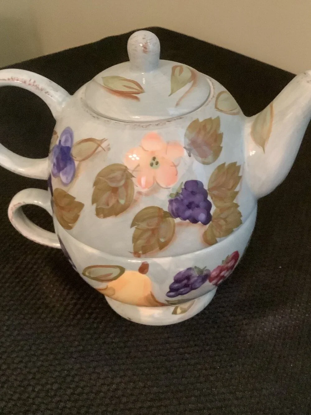 Set of Two TEA FOR ONE  Floral & Fruit Teapot & Cup Sets
